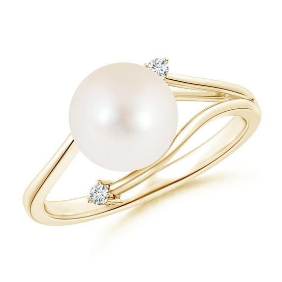 ANGARA Freshwater Cultured Pearl Bypass Split Shank Ring in 14K Yellow Gold for Women | June Birthstone, Birthday, Anniversary, Jewelry Gift for Women | Pearl Ring