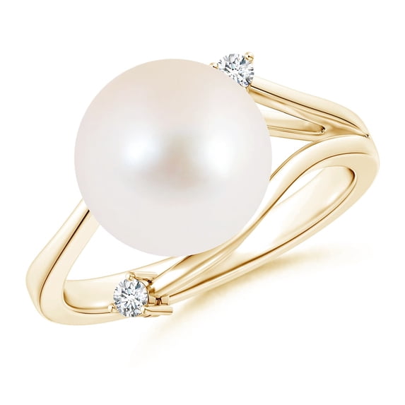 ANGARA Freshwater Cultured Pearl Bypass Split Shank Ring in 14K Yellow Gold for Women | June Birthstone, Birthday, Anniversary, Jewelry Gift for Women | Pearl Ring