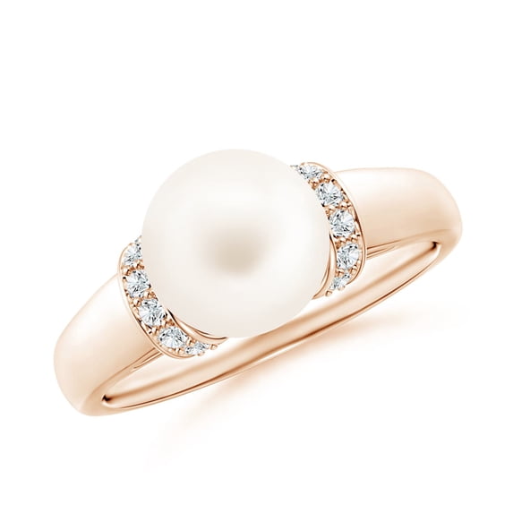 ANGARA Freshwater Cultured Pearl Collar Ring with Diamonds in 14K Rose Gold for Women | June Birthstone, Birthday, Anniversary, Jewelry Gift for Women | Pearl Ring