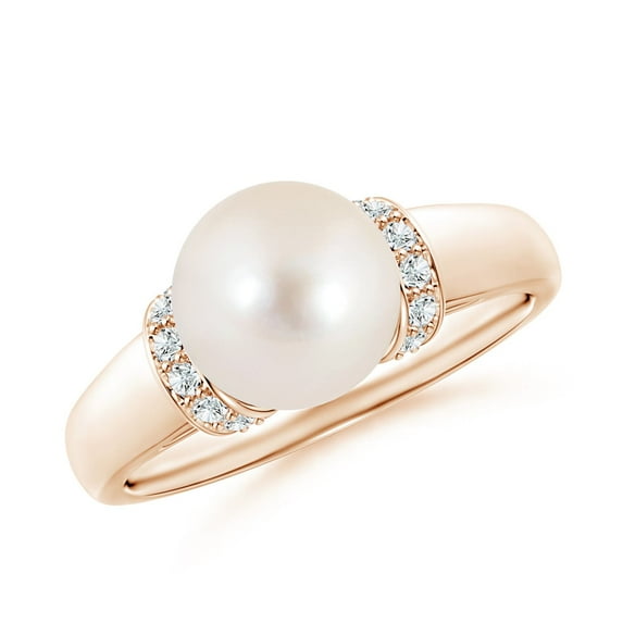 ANGARA Freshwater Cultured Pearl Collar Ring with Diamonds in 14K Rose Gold for Women | June Birthstone, Birthday, Anniversary, Jewelry Gift for Women | Pearl Ring