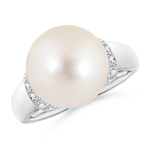 ANGARA Freshwater Cultured Pearl Collar Ring with Diamonds in 14K White Gold for Women | June Birthstone, Birthday, Anniversary, Jewelry Gift for Women | Pearl Ring
