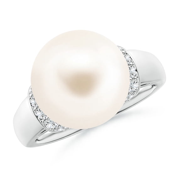 ANGARA Freshwater Cultured Pearl Collar Ring with Diamonds in 14K White Gold for Women | June Birthstone, Birthday, Anniversary, Jewelry Gift for Women | Pearl Ring
