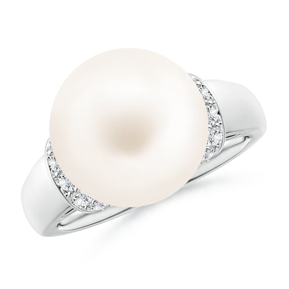 ANGARA Freshwater Cultured Pearl Collar Ring with Diamonds in 14K White Gold for Women | June Birthstone, Birthday, Anniversary, Jewelry Gift for Women | Pearl Ring