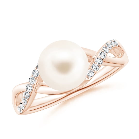 ANGARA Freshwater Cultured Pearl Criss Cross Shank Engagement Ring in 14K Rose Gold for Women | June Birthstone, Birthday, Anniversary, Jewelry Gift for Women | Pearl Ring