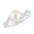 thumbnail image 1 of ANGARA Freshwater Cultured Pearl Criss Cross Shank Engagement Ring in 14K White Gold for Women | June Birthstone, Birthday, Anniversary, Jewelry Gift for Women | Pearl Ring, 1 of 8