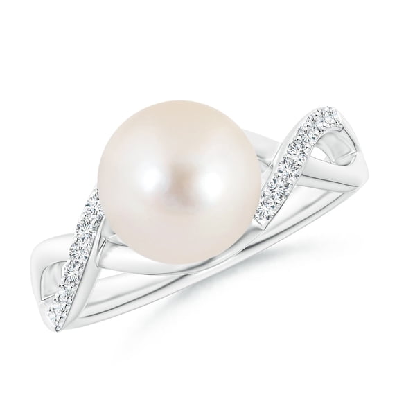 ANGARA Freshwater Cultured Pearl Criss Cross Shank Engagement Ring in 14K White Gold for Women | June Birthstone, Birthday, Anniversary, Jewelry Gift for Women | Pearl Ring