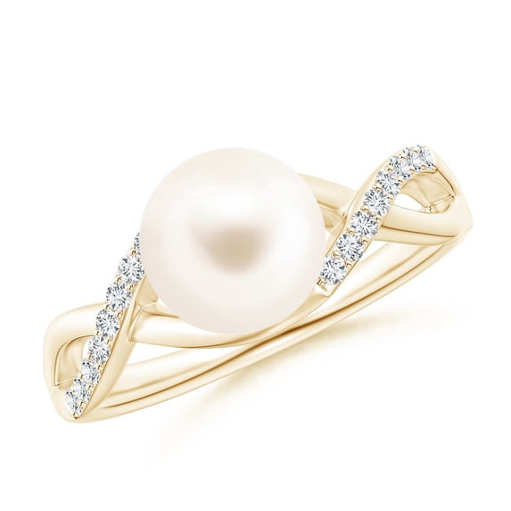 ANGARA Freshwater Cultured Pearl Criss Cross Shank Engagement Ring in 14K Yellow Gold for Women | June Birthstone, Birthday, Anniversary, Jewelry Gift for Women | Pearl Ring