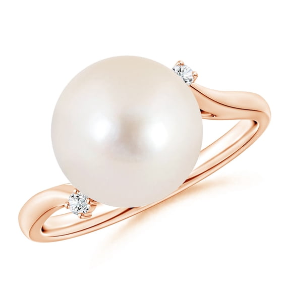 ANGARA Freshwater Cultured Pearl and Diamond Bypass Ring in 14K Rose Gold for Women | June Birthstone, Birthday, Anniversary, Jewelry Gift for Women | Pearl Ring