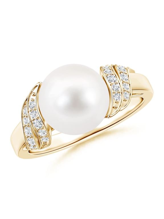 Freshwater Cultured Pearl and Diamond Swirl Ring in 14K Yellow Gold for Women | June Birthstone, Birthday, Anniversary, Jewelry Gift for Women | Pearl Ring