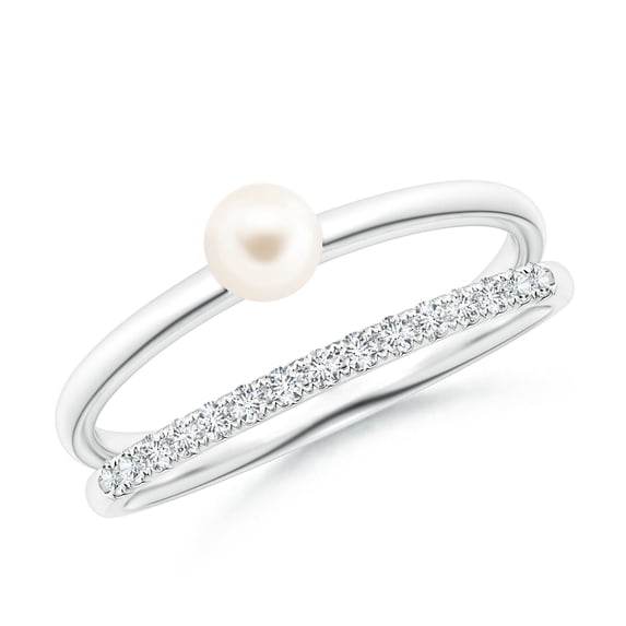 ANGARA Freshwater Cultured Pearl Dual Shank Ring with Diamonds in 14K White Gold for Women | June Birthstone, Birthday, Anniversary, Jewelry Gift for Women | Pearl Ring
