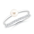 thumbnail image 1 of ANGARA Freshwater Cultured Pearl Dual Shank Ring with Diamonds in 14K White Gold for Women | June Birthstone, Birthday, Anniversary, Jewelry Gift for Women | Pearl Ring, 1 of 10