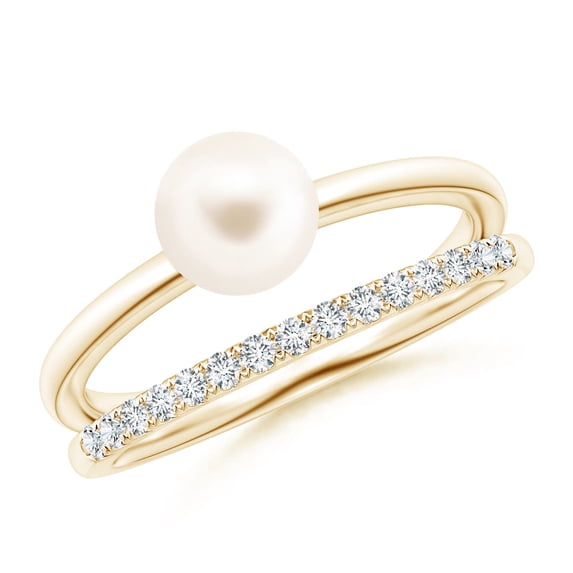 ANGARA Freshwater Cultured Pearl Dual Shank Ring with Diamonds in 14K Yellow Gold for Women | June Birthstone, Birthday, Anniversary, Jewelry Gift for Women | Pearl Ring