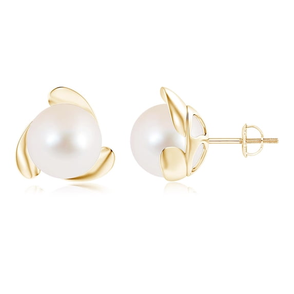 ANGARA Freshwater Cultured Pearl Flower Stud Earrings in 14K Yellow Gold for Women | June Birthstone, Birthday, Anniversary, Jewelry Gift for Women | Pearl Earrings