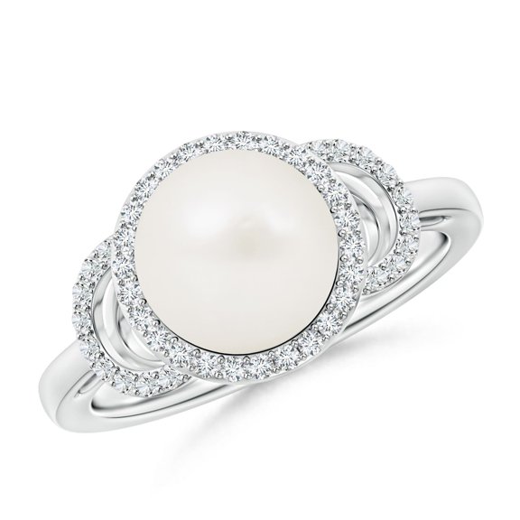 ANGARA Freshwater Cultured Pearl Halo Ring with Diamonds in 14K White Gold for Women | June Birthstone, Birthday, Anniversary, Jewelry Gift for Women | Pearl Ring