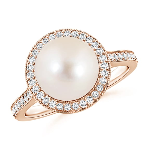 ANGARA Freshwater Cultured Pearl Halo Ring with Milgrain in 14K Rose Gold for Women | June Birthstone, Birthday, Anniversary, Jewelry Gift for Women | Pearl Ring
