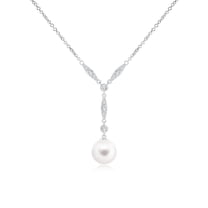 ANGARA Freshwater Cultured Pearl Lariat Style Necklace with Diamonds in 925 Sterling Silver for Women | June Birthstone, Birthday, Anniversary, Jewelry Gift for Women | Pearl Necklace