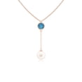 thumbnail image 1 of ANGARA Freshwater Cultured Pearl & London Blue Topaz Lariat Necklace in 14K Rose Gold for Women | June Birthstone, Birthday, Anniversary, Jewelry Gift for Women | Pearl Necklace, 1 of 7