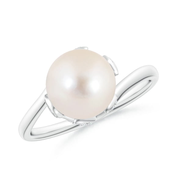 ANGARA Freshwater Cultured Pearl Olive Leaf Bypass Ring in 14K White Gold for Women | June Birthstone, Birthday, Anniversary, Jewelry Gift for Women | Pearl Ring