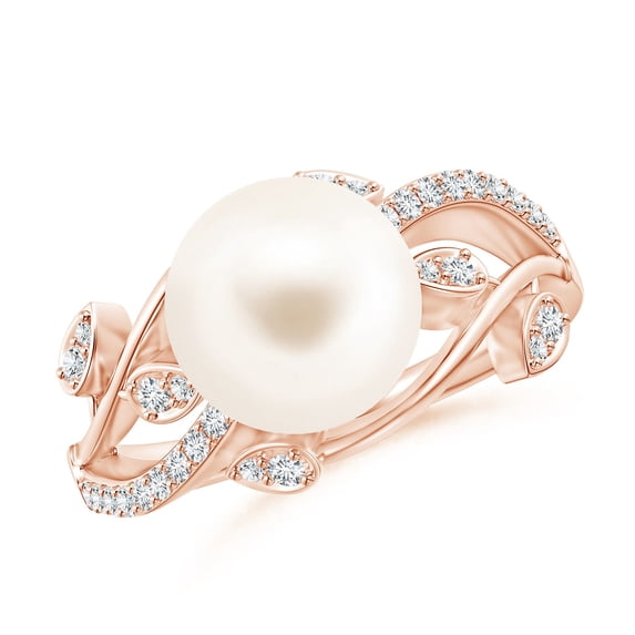 ANGARA Freshwater Cultured Pearl Olive Leaf Vine Ring in 14K Rose Gold for Women | June Birthstone, Birthday, Anniversary, Jewelry Gift for Women | Pearl Ring