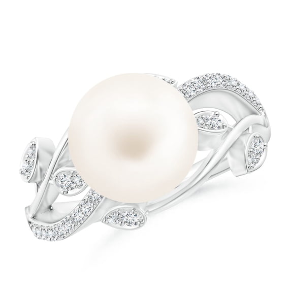 ANGARA Freshwater Cultured Pearl Olive Leaf Vine Ring in 14K White Gold for Women | June Birthstone, Birthday, Anniversary, Jewelry Gift for Women | Pearl Ring