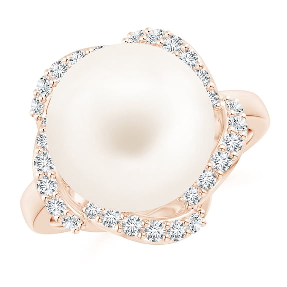 ANGARA Freshwater Cultured Pearl Overlapping Halo Ring in 14K Rose Gold for Women | June Birthstone, Birthday, Anniversary, Jewelry Gift for Women | Pearl Ring