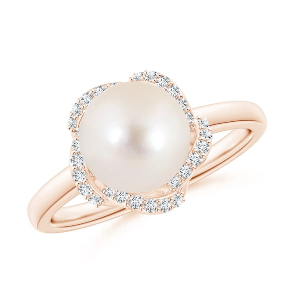 ANGARA Freshwater Cultured Pearl Overlapping Halo Ring in 14K Rose Gold for Women | June Birthstone, Birthday, Anniversary, Jewelry Gift for Women | Pearl Ring