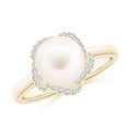 thumbnail image 1 of ANGARA Freshwater Cultured Pearl Overlapping Halo Ring in 14K Yellow Gold for Women | June Birthstone, Birthday, Anniversary, Jewelry Gift for Women | Pearl Ring, 1 of 8