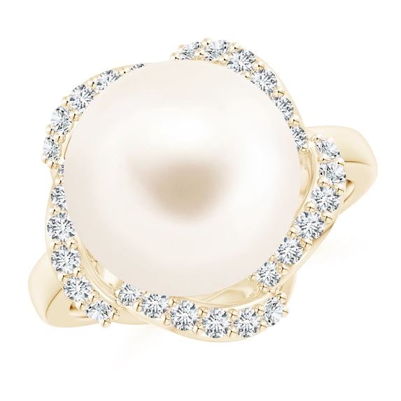 ANGARA Freshwater Cultured Pearl Overlapping Halo Ring in 14K Yellow Gold for Women | June Birthstone, Birthday, Anniversary, Jewelry Gift for Women | Pearl Ring
