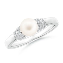 ANGARA Freshwater Cultured Pearl & Pave-Set Diamond Ring in 14K White Gold for Women | June Birthstone, Birthday, Anniversary, Jewelry Gift for Women | Pearl Ring