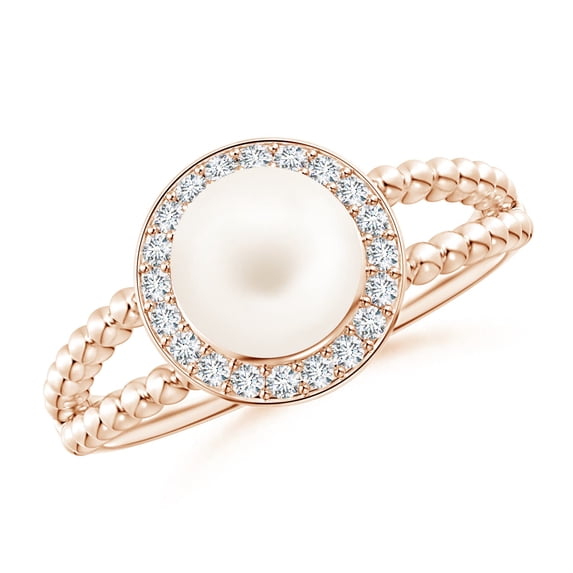 ANGARA Freshwater Cultured Pearl Ring with Beaded Split Shank in 14K Rose Gold for Women | June Birthstone, Birthday, Anniversary, Jewelry Gift for Women | Pearl Ring
