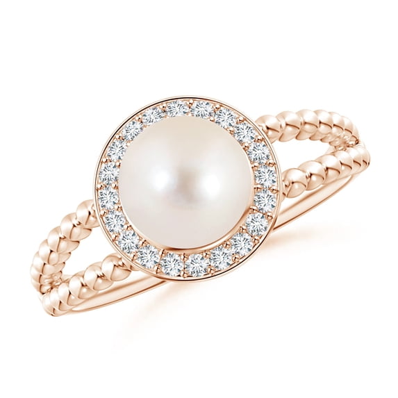 ANGARA Freshwater Cultured Pearl Ring with Beaded Split Shank in 14K Rose Gold for Women | June Birthstone, Birthday, Anniversary, Jewelry Gift for Women | Pearl Ring
