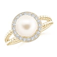thumbnail image 1 of ANGARA Freshwater Cultured Pearl Ring with Beaded Split Shank in 14K Yellow Gold for Women | June Birthstone, Birthday, Anniversary, Jewelry Gift for Women | Pearl Ring, 1 of 9
