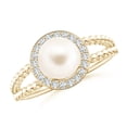 thumbnail image 1 of ANGARA Freshwater Cultured Pearl Ring with Beaded Split Shank in 14K Yellow Gold for Women | June Birthstone, Birthday, Anniversary, Jewelry Gift for Women | Pearl Ring, 1 of 8