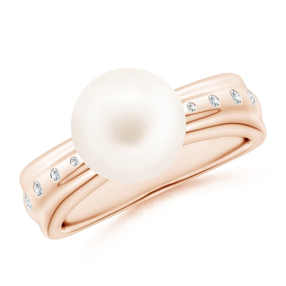ANGARA Freshwater Cultured Pearl Ring with Flush-Set Diamonds in 14K Rose Gold for Women | June Birthstone, Birthday, Anniversary, Jewelry Gift for Women | Pearl Ring