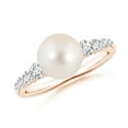 thumbnail image 1 of ANGARA Freshwater Cultured Pearl Ring with Graduated Diamonds in 14K Rose Gold for Women | June Birthstone, Birthday, Anniversary, Jewelry Gift for Women | Pearl Ring, 1 of 8