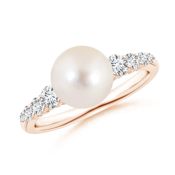 ANGARA Freshwater Cultured Pearl Ring with Graduated Diamonds in 14K Rose Gold for Women | June Birthstone, Birthday, Anniversary, Jewelry Gift for Women | Pearl Ring