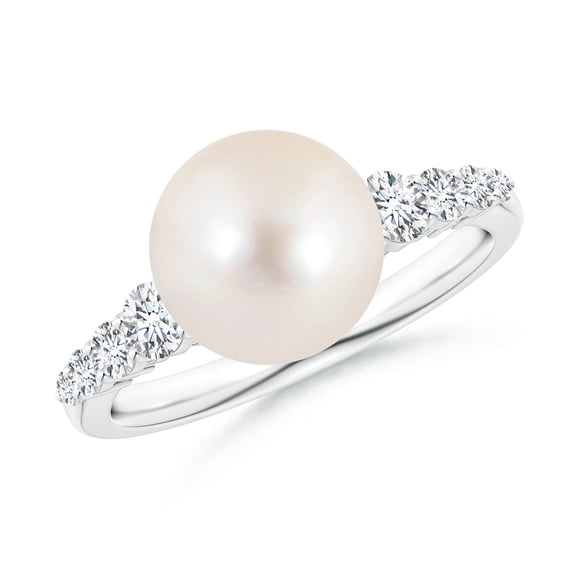 ANGARA Freshwater Cultured Pearl Ring with Graduated Diamonds in 14K White Gold for Women | June Birthstone, Birthday, Anniversary, Jewelry Gift for Women | Pearl Ring