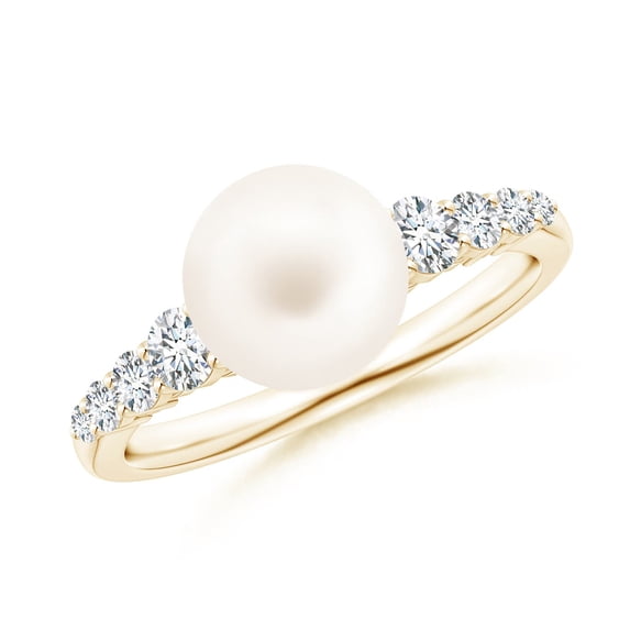 ANGARA Freshwater Cultured Pearl Ring with Graduated Diamonds in 14K Yellow Gold for Women | June Birthstone, Birthday, Anniversary, Jewelry Gift for Women | Pearl Ring