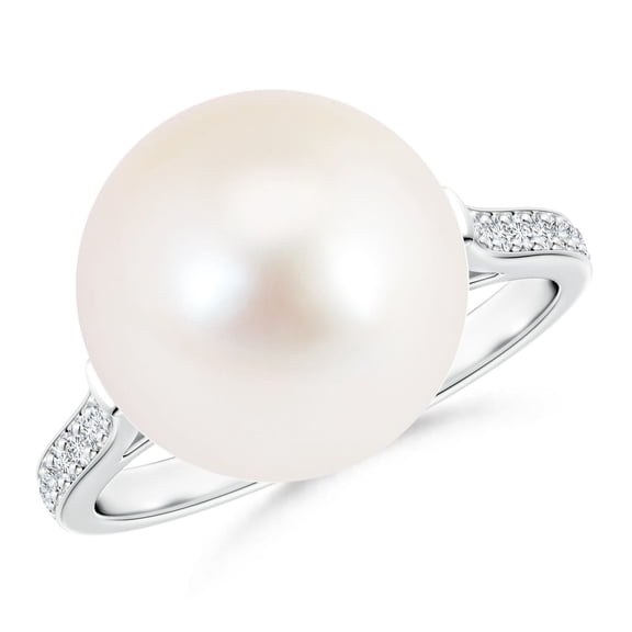 ANGARA Freshwater Cultured Pearl Ring with Pave Diamonds in 14K White Gold for Women | June Birthstone, Birthday, Anniversary, Jewelry Gift for Women | Pearl Ring