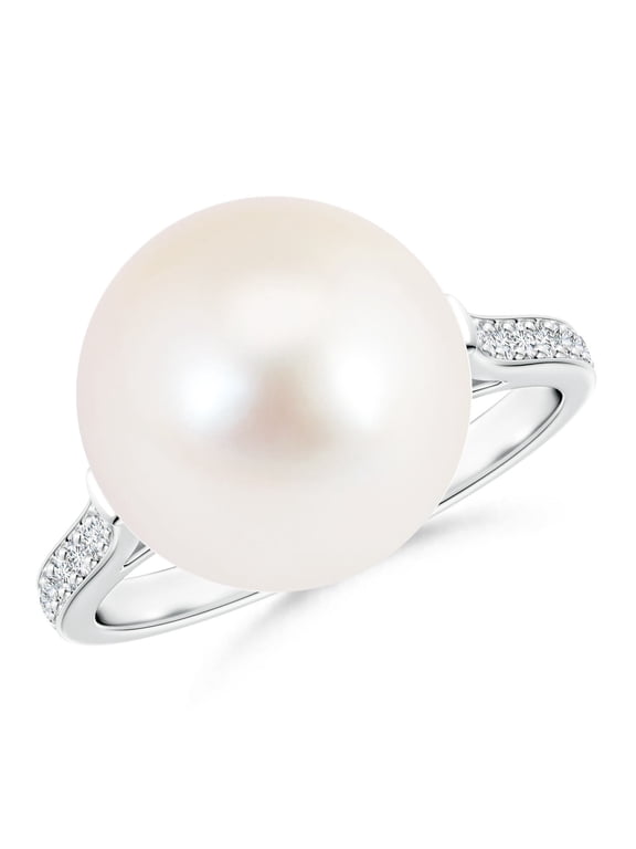 Freshwater Cultured Pearl Ring with Pave Diamonds in 14K White Gold for Women | June Birthstone, Birthday, Anniversary, Jewelry Gift for Women | Pearl Ring