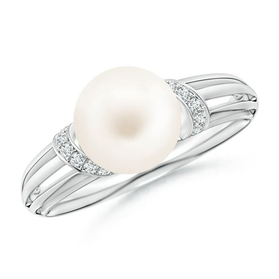 ANGARA Freshwater Cultured Pearl Ring with Pave-Set Diamonds in 14K White Gold for Women | June Birthstone, Birthday, Anniversary, Jewelry Gift for Women | Pearl Ring