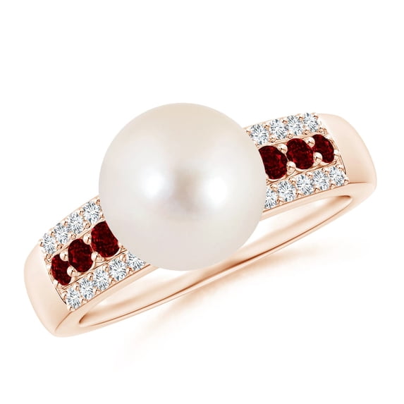 ANGARA Freshwater Cultured Pearl Ring with Rubies in 14K Rose Gold for Women | June Birthstone, Birthday, Anniversary, Jewelry Gift for Women | Pearl Ring