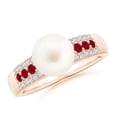 thumbnail image 1 of ANGARA Freshwater Cultured Pearl Ring with Rubies in 14K Rose Gold for Women | June Birthstone, Birthday, Anniversary, Jewelry Gift for Women | Pearl Ring, 1 of 8