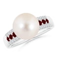 thumbnail image 1 of ANGARA Freshwater Cultured Pearl Ring with Rubies in 14K White Gold for Women | June Birthstone, Birthday, Anniversary, Jewelry Gift for Women | Pearl Ring, 1 of 8