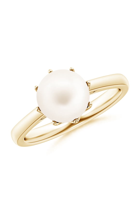 Freshwater Cultured Pearl Solitaire Crown Ring in 14K Yellow Gold for Women | June Birthstone, Birthday, Anniversary, Jewelry Gift for Women | Pearl Ring