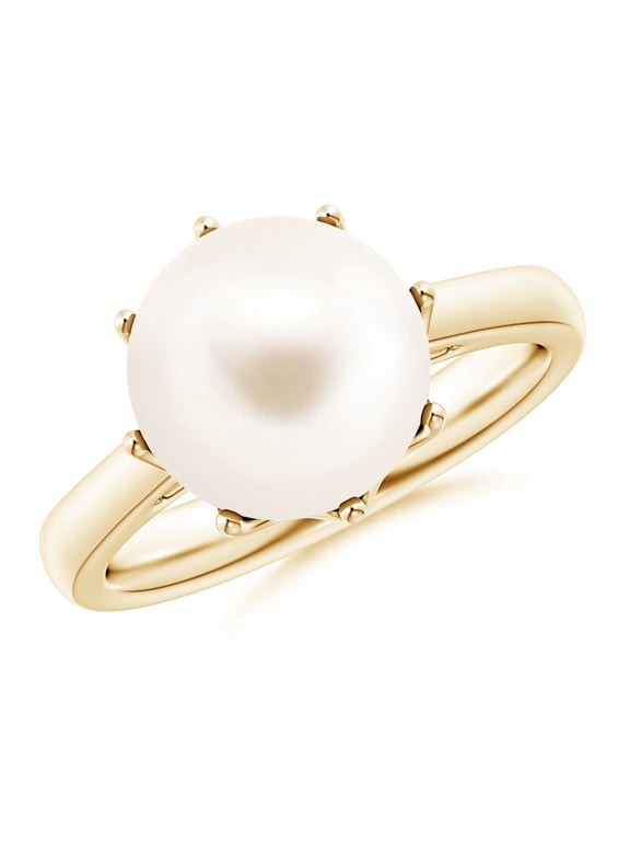Freshwater Cultured Pearl Solitaire Crown Ring in 14K Yellow Gold for Women | June Birthstone, Birthday, Anniversary, Jewelry Gift for Women | Pearl Ring