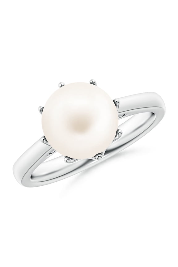 Freshwater Cultured Pearl Solitaire Crown Ring in 925 Sterling Silver for Women | June Birthstone, Birthday, Anniversary, Jewelry Gift for Women | Pearl Ring