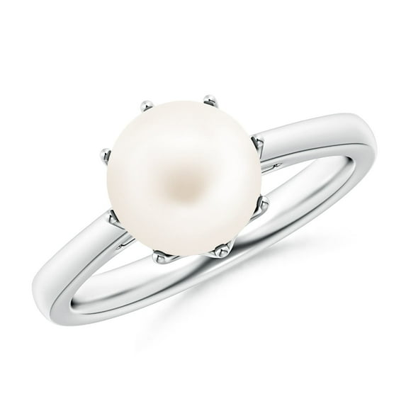 ANGARA 8mm Freshwater Cultured Pearl Solitaire Ring in 14K White Gold for Women, Girls Ring Size-4 (Stone Grade: AA-Better) June Birthstone Jewelry Gift for Her Birthday, Wedding, Engagement