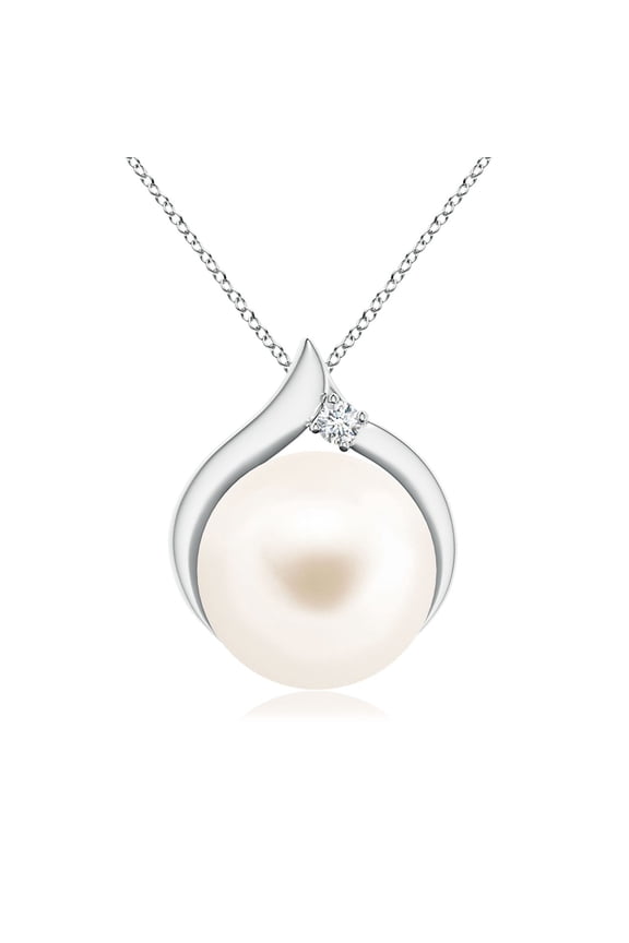 Freshwater Cultured Pearl Solitaire Pendant with Diamond in 14K White Gold for Women | June Birthstone, Birthday, Anniversary, Jewelry Gift for Women | Pearl Necklace