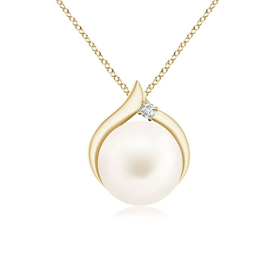 ANGARA Freshwater Cultured Pearl Solitaire Pendant with Diamond in 14K Yellow Gold for Women | June Birthstone, Birthday, Anniversary, Jewelry Gift for Women | Pearl Necklace